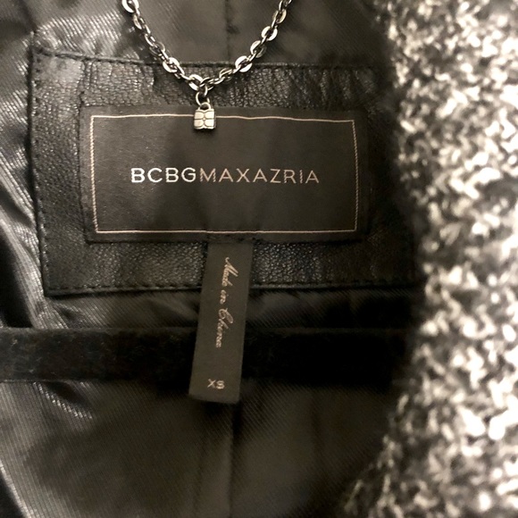 BCBGMAXAZRIA Tweed and Faux Leather Moro Jacket. - Picture 2 of 2